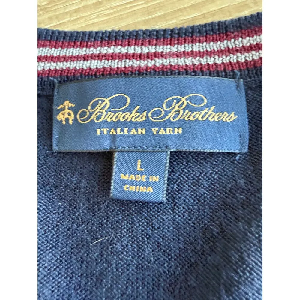 Brooks Brothers Navy Blue Merino Wool V-Neck Sweater Vest Italian Yarn L